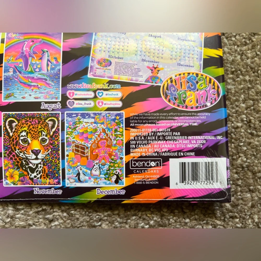 Lisa Frank Official 2020 12-Month Calendar Forrest Sasha & Shanti Tikanni Hunter